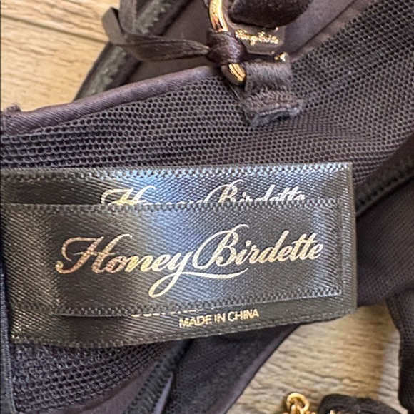 Honey Birdette Adele Black Balconette Bra w Gold Accents & Chain Details - Picture 4 of 9